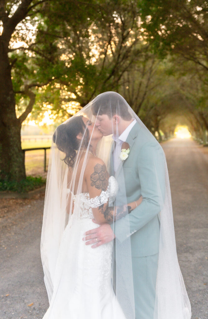 Romantic South Carolina estate wedding portrait at golden hour